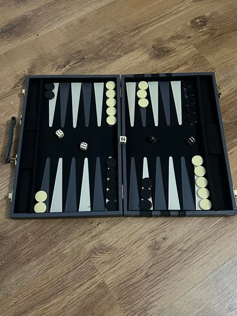 Backgammon spel in luxe koffer -, Een of twee spelers, Ophalen of Verzenden, Zo goed als nieuw