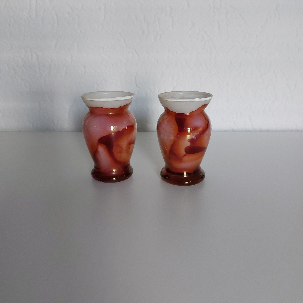 Roze-wit gevlamd klein vaasje 2 stuks van glas, Huis en Inrichting, Woonaccessoires | Vazen, Ophalen of Verzenden, Zo goed als nieuw