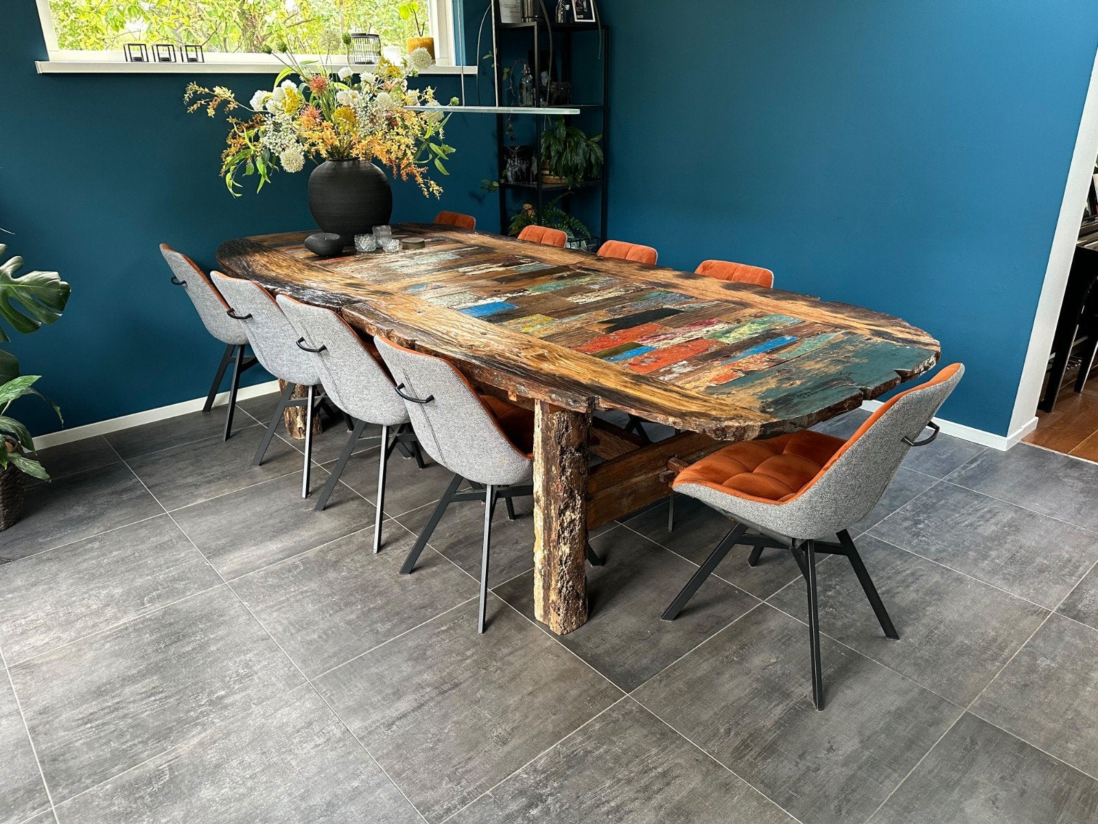 Unieke robuuste eettafel van boothout, Ophalen, 100 tot 150 cm, Rustiek, industrieel, uniek, 200 cm of meer