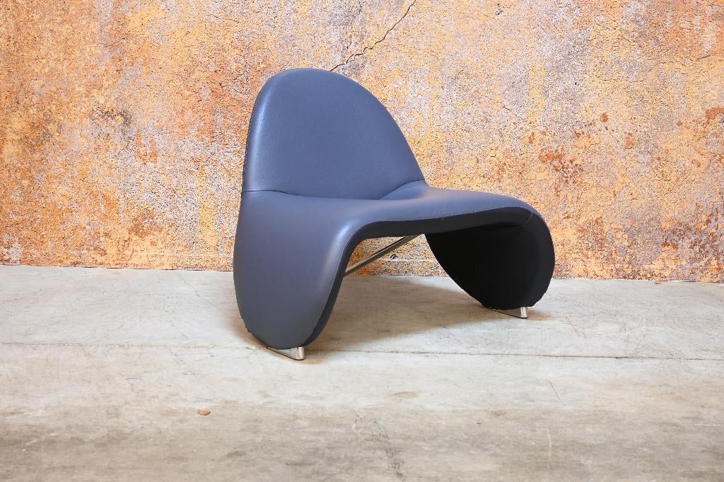 ZGANieuw! blauwe leren Leolux Sella design fauteuil, Huis en Inrichting, Fauteuils, Leolux, Leolux, 75 tot 100 cm, Ophalen of Verzenden