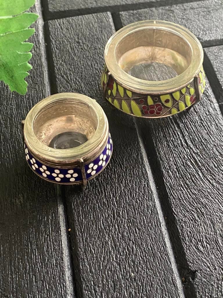 Antiek Russisch Cloisonné Zilveren Geëmailleerde Zoutvaatjes, Antiek en Kunst, Antiek | Goud en Zilver, Ophalen of Verzenden, Zilver