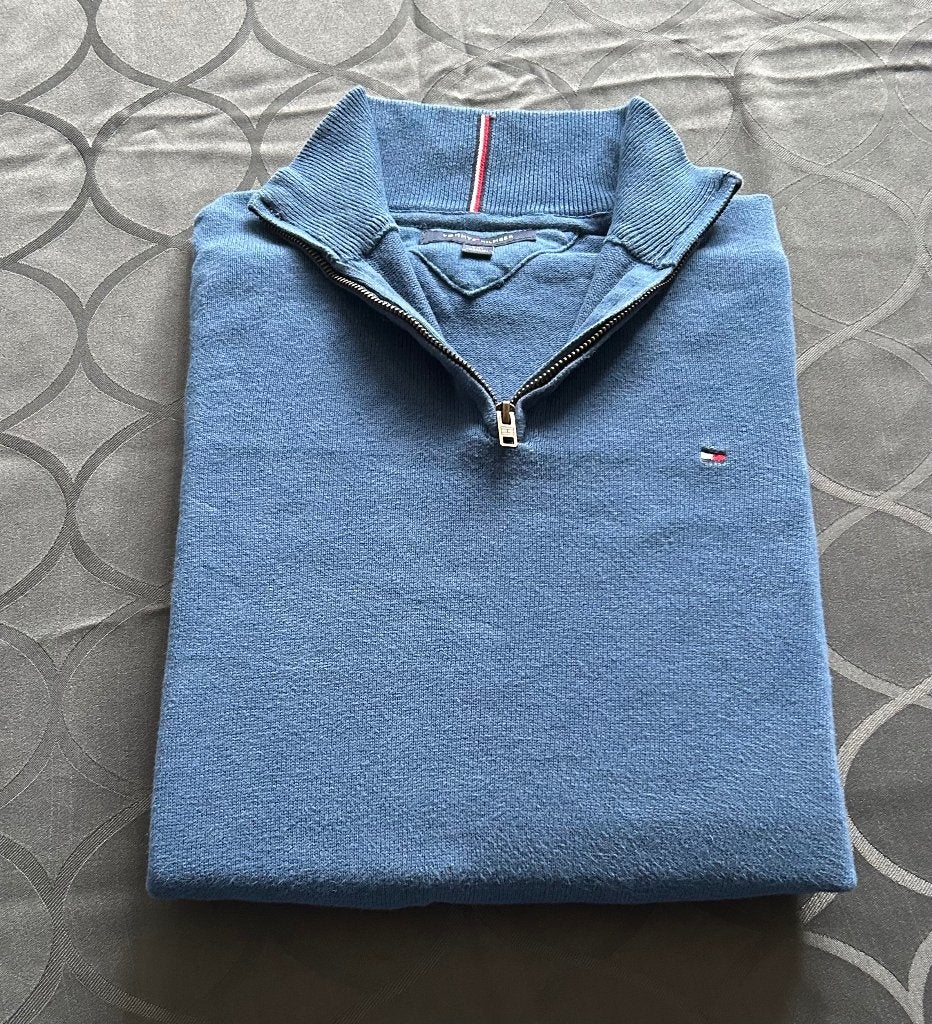 Tommy Hilfiger Trui met Rits - L, Maat 52/54 (L), Blauw, Tommy Hilfiger, Ophalen of Verzenden