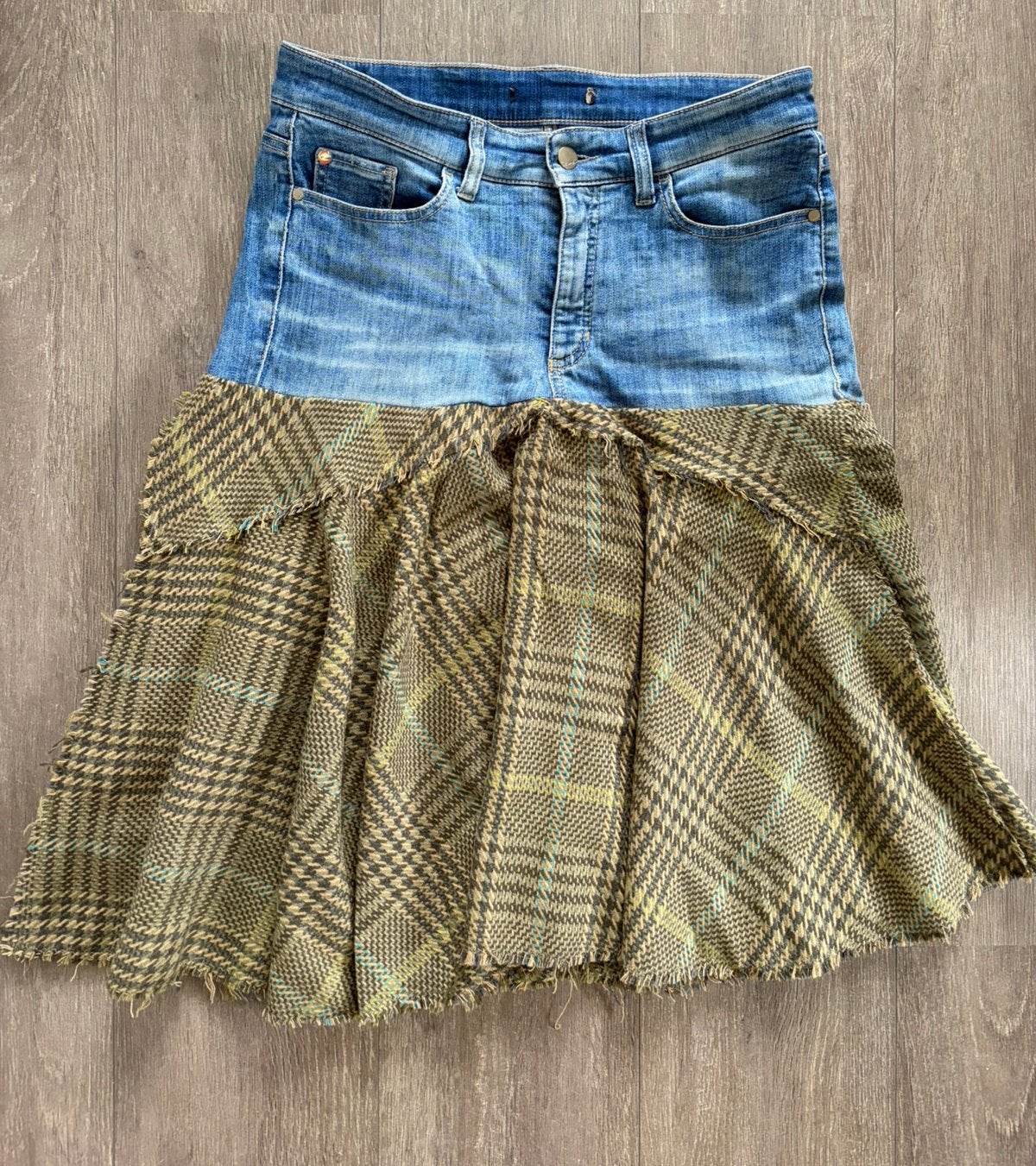 Midi rok tartan denim, Maat 38/40 (M), Ophalen of Verzenden, Gedragen, Onder de knie