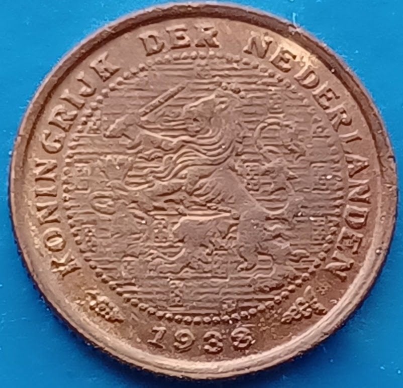 1/2 cent 1938 - Wilhelmina, Verzenden, Koningin Wilhelmina, Losse munt