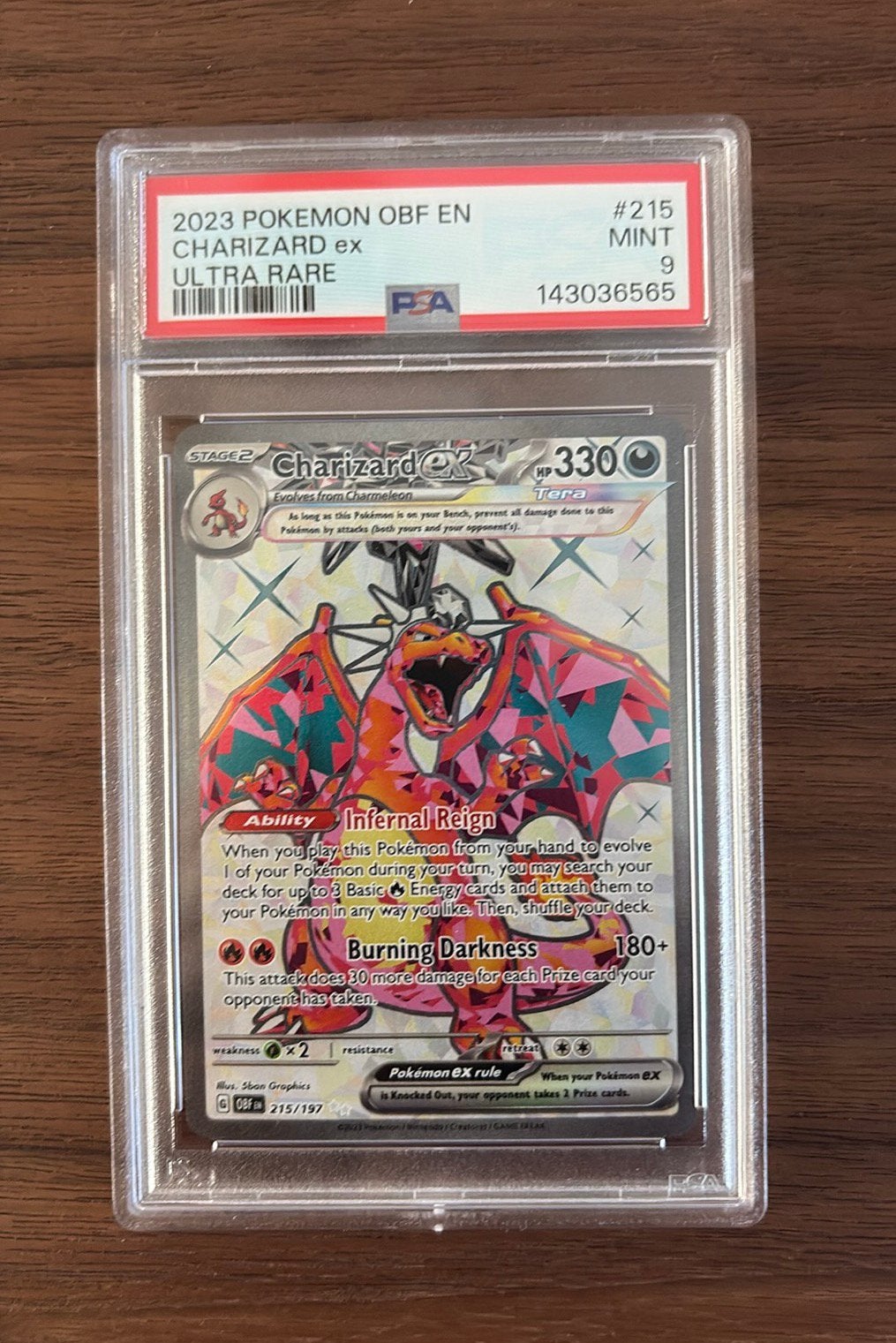 Charizard EX Obsidian Flames 215/197 PSA 9, Ophalen of Verzenden, Zo goed als nieuw
