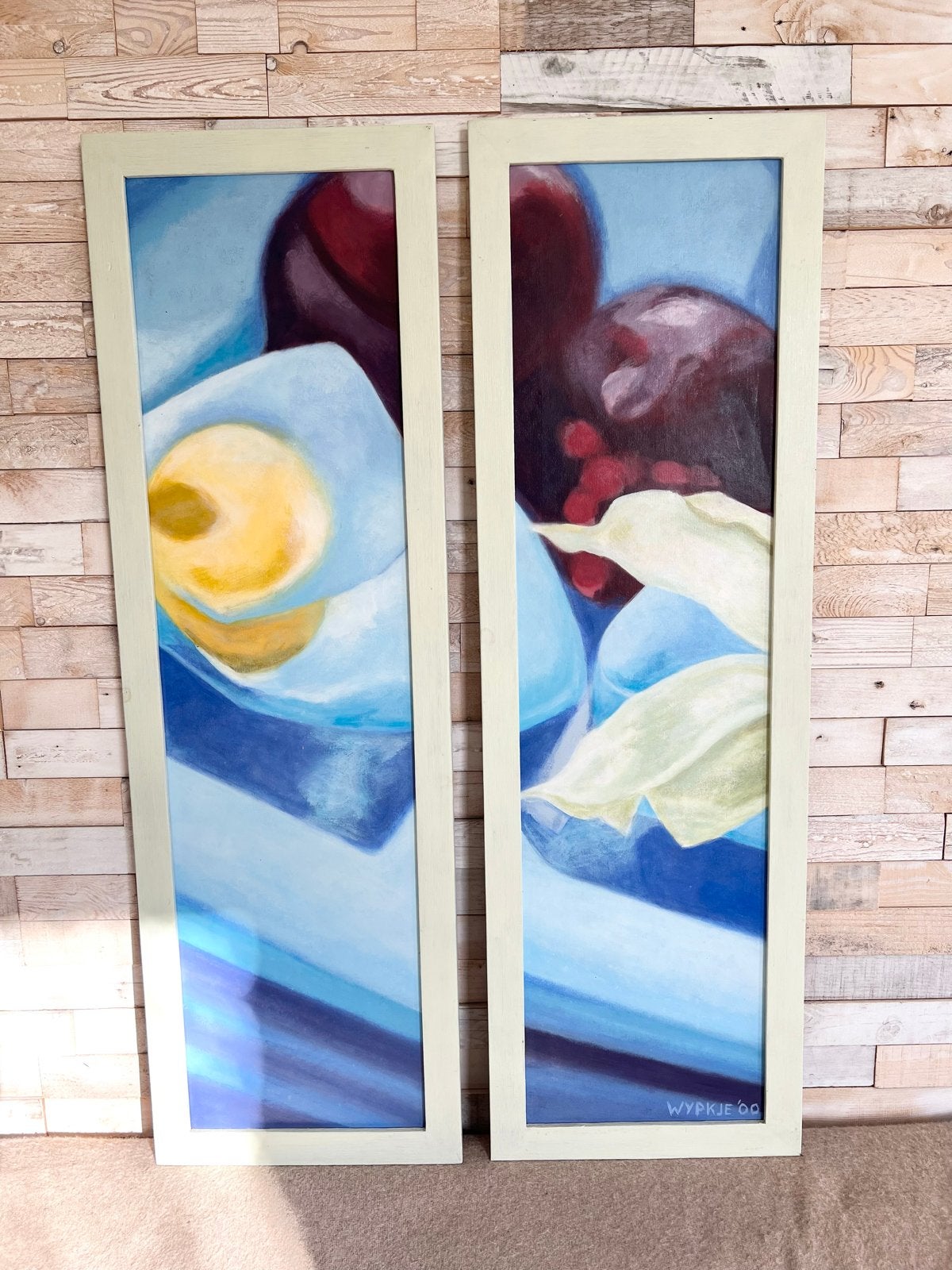 Tweeluik schilderij: Acryl op karton met houten lijst, Ophalen