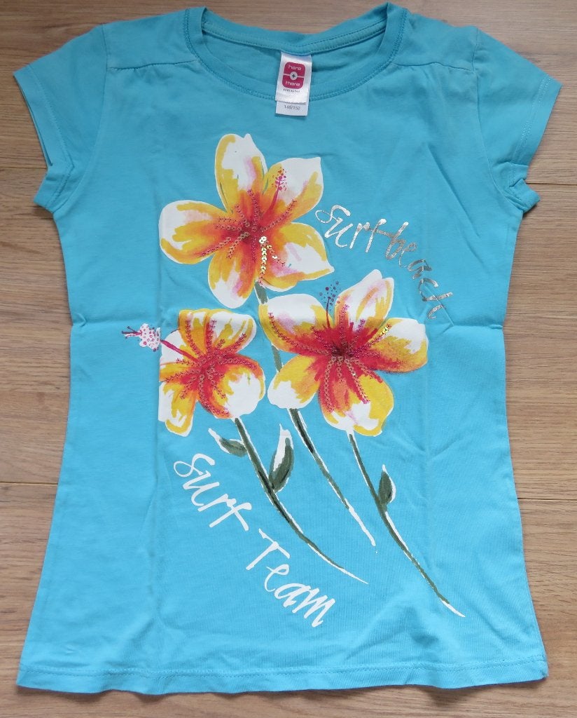Shirt Blauw met bloemen, maat 146/152, Ophalen of Verzenden, Zo goed als nieuw, Meisje, Shirt of Longsleeve