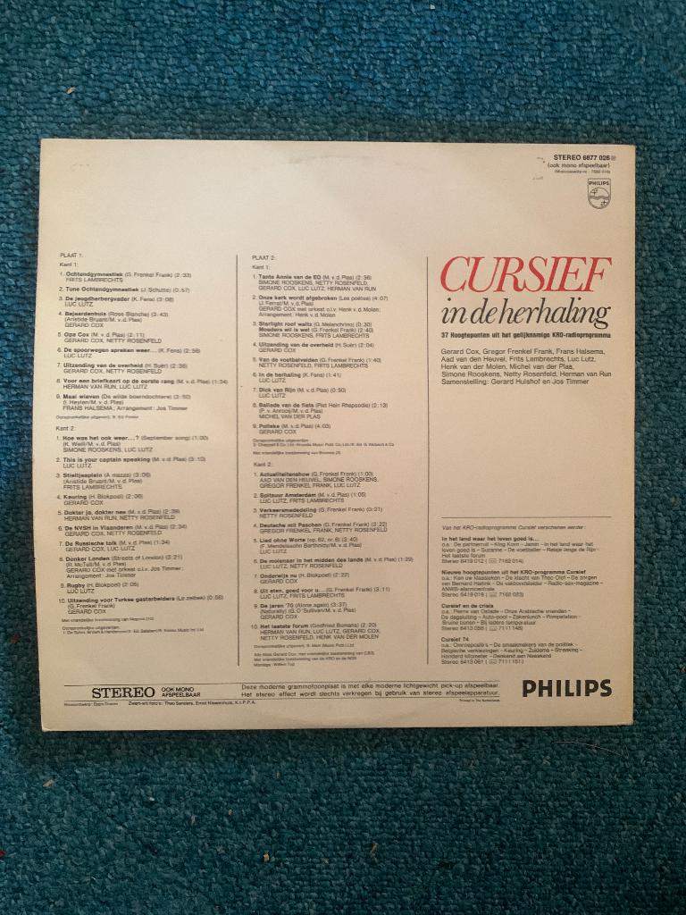 LP Cursief - In de Herhaling Dubbelalbum Philips KRO Omroep, Verzamelen, Ophalen of Verzenden, Gebruikt, Tv, Overige typen