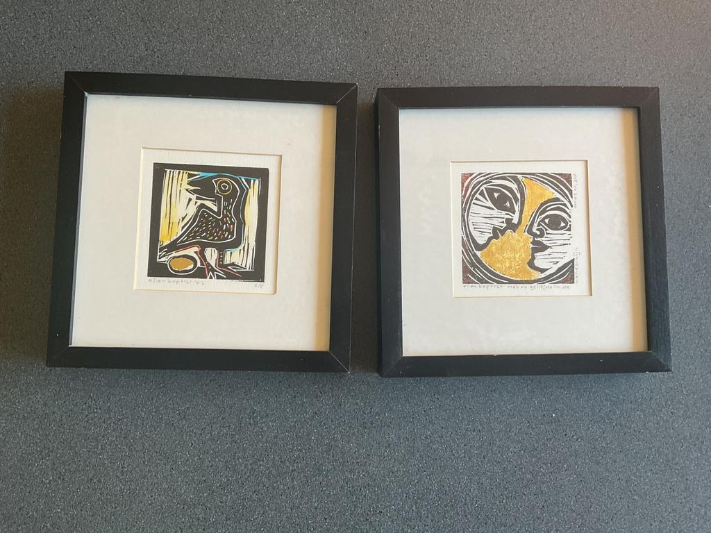 Twee houtsnedes van Ellen Baptist, Antiek en Kunst, Kunst | Etsen en Gravures, Ophalen of Verzenden