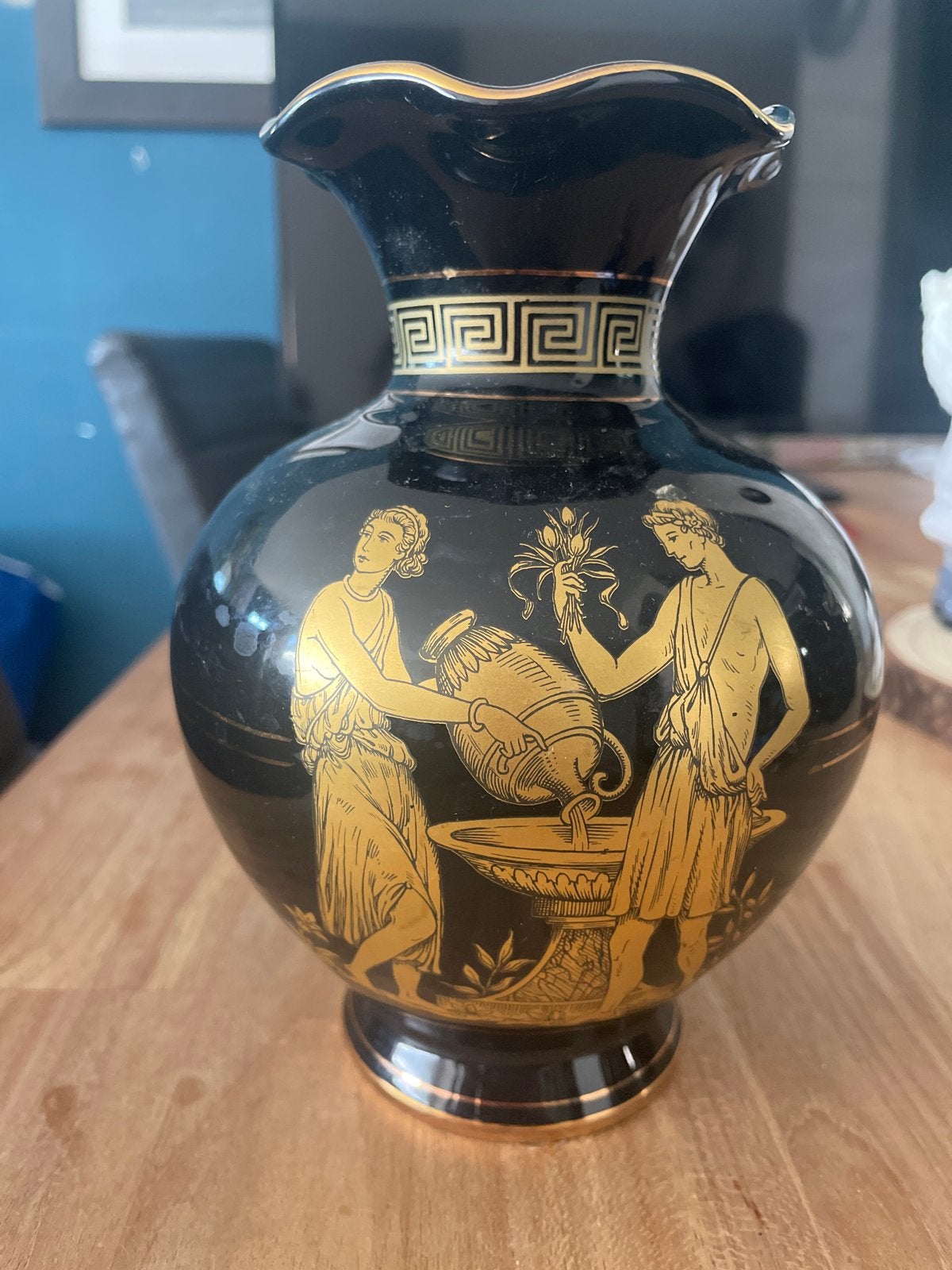 Zwarte vaas met Griekse mythologie decoratie, Ophalen of Verzenden