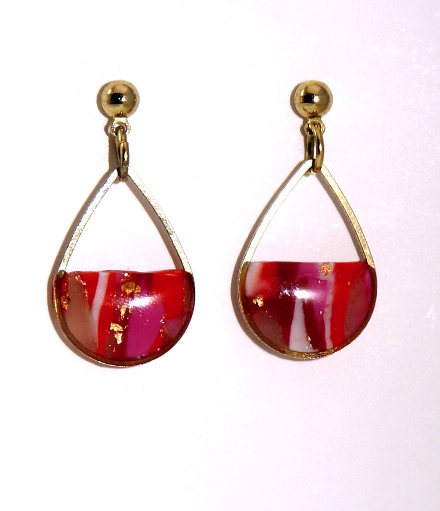 Handgemaakte Epoxy Oorbellen Rood Goud met Marmer Effect, Overige materialen, Hangers, Nieuw, Ophalen of Verzenden