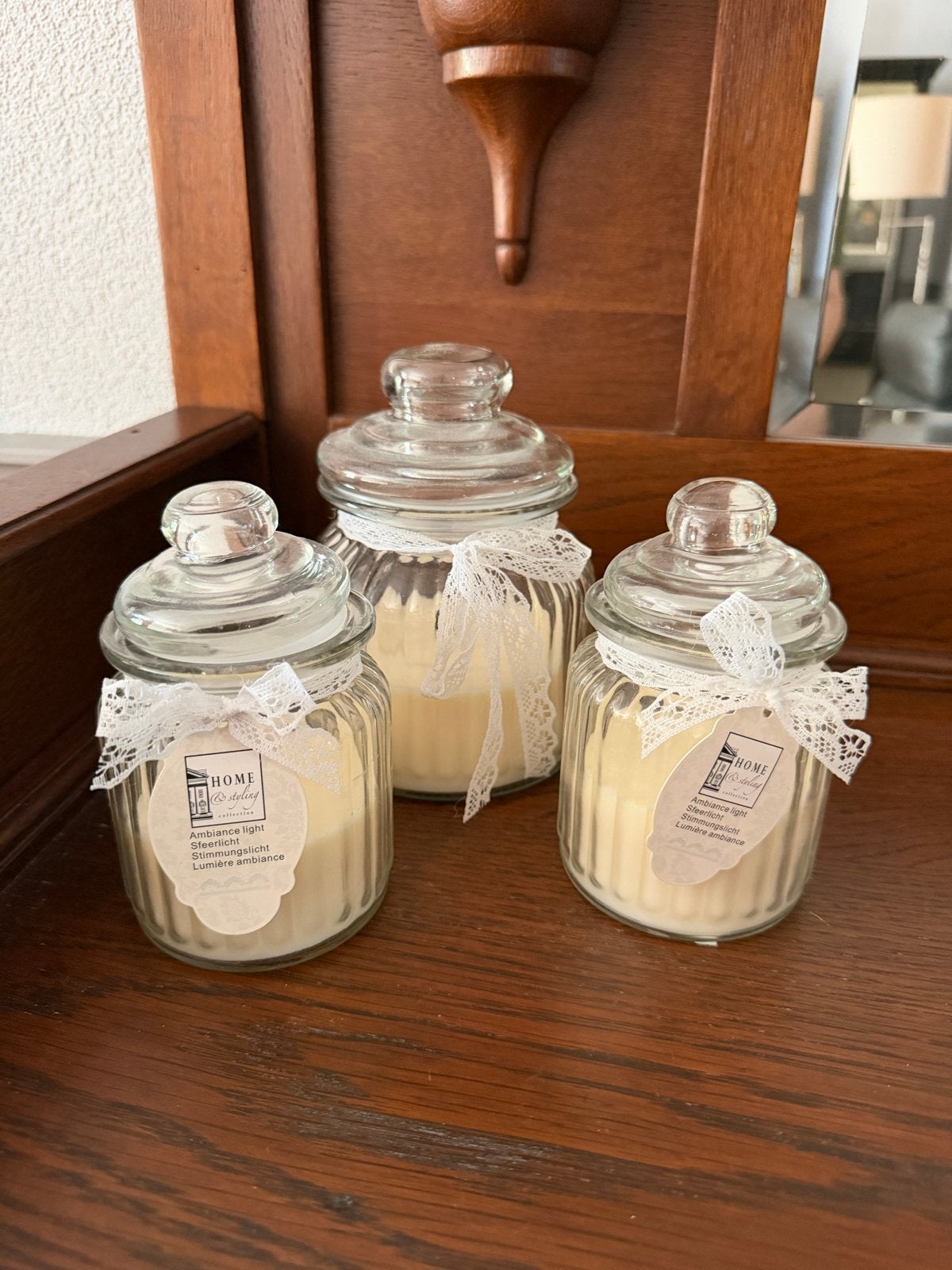 Set van 3 sfeervolle kaarsen in glazen potjes, Nieuw, Ophalen of Verzenden, Modern, Wit