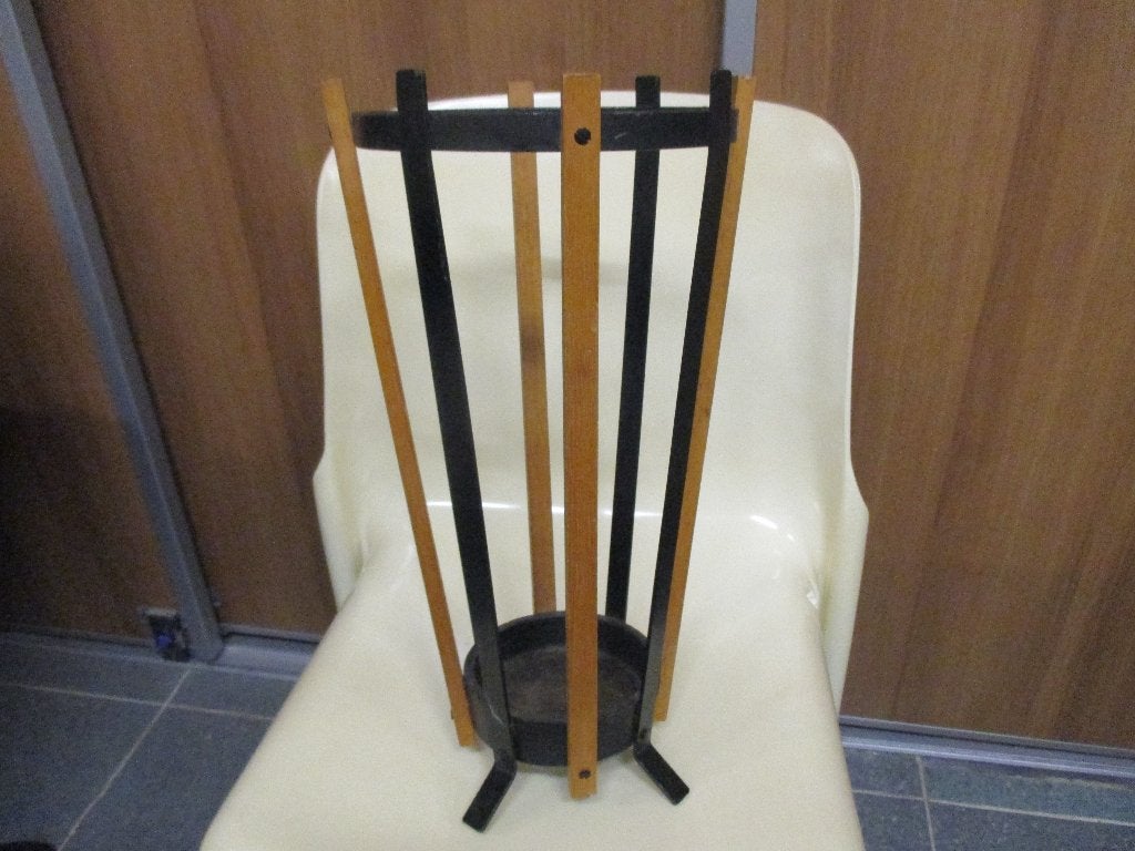 Jaren 60 vintage design parapluhouder metaal hout retro, Gebruikt, ?, Metaal, ?