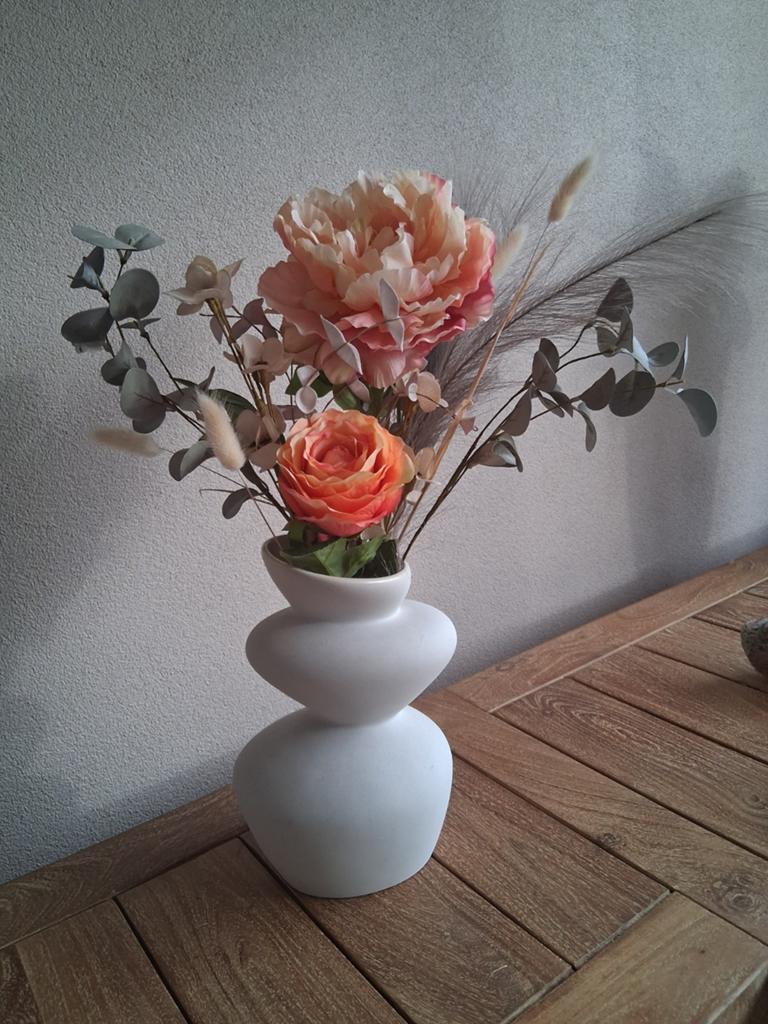 Mooie vaas met mooie kunst nep bloemen, Binnen, Ophalen of Verzenden, Zo goed als nieuw, Boeket