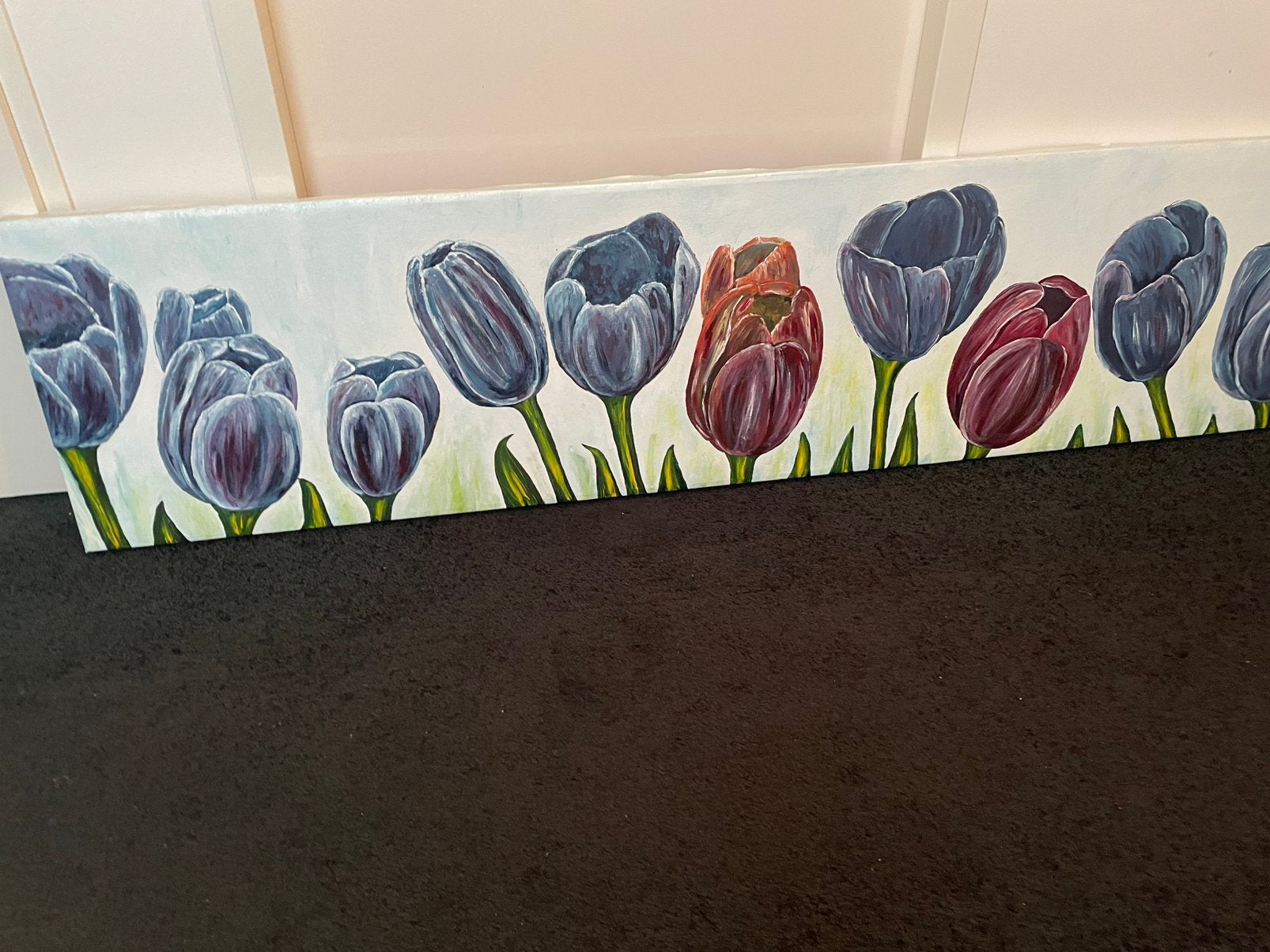 Schilderij tulpen, langwerpig, 180x42, Ophalen