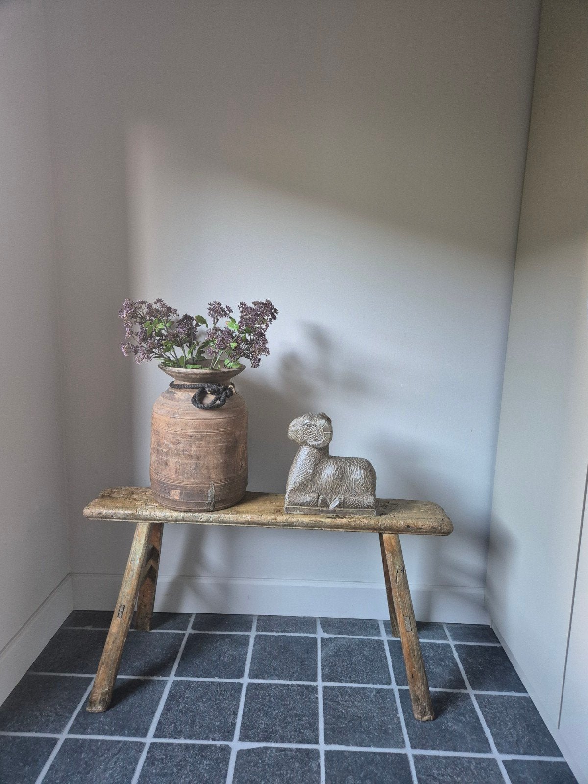sober landelijk oud houten bankje, Ophalen, 25 tot 50 cm, Rechthoekig, 100 tot 150 cm