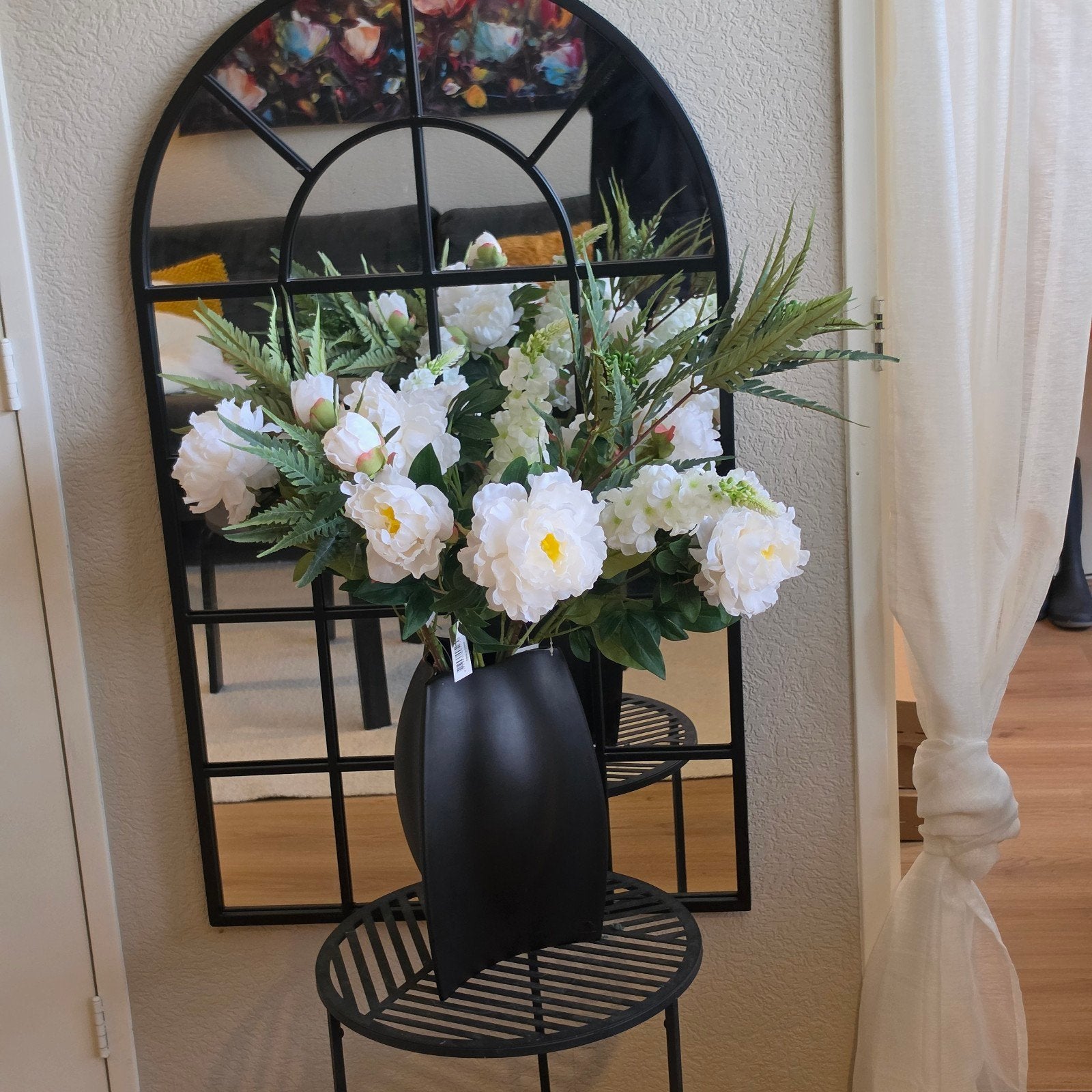 Luxe zijden boeket: pioenrozen, seringen, varentakken, Inclusief kunstbloemen, Binnen, Ophalen of Verzenden, Wit