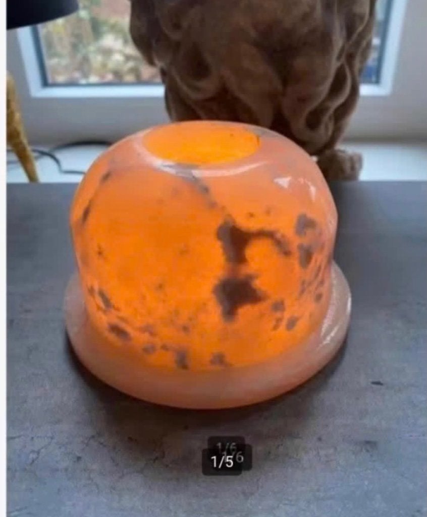 Calciet edelsteen waxinelichtje met schotel, Ophalen of Verzenden
