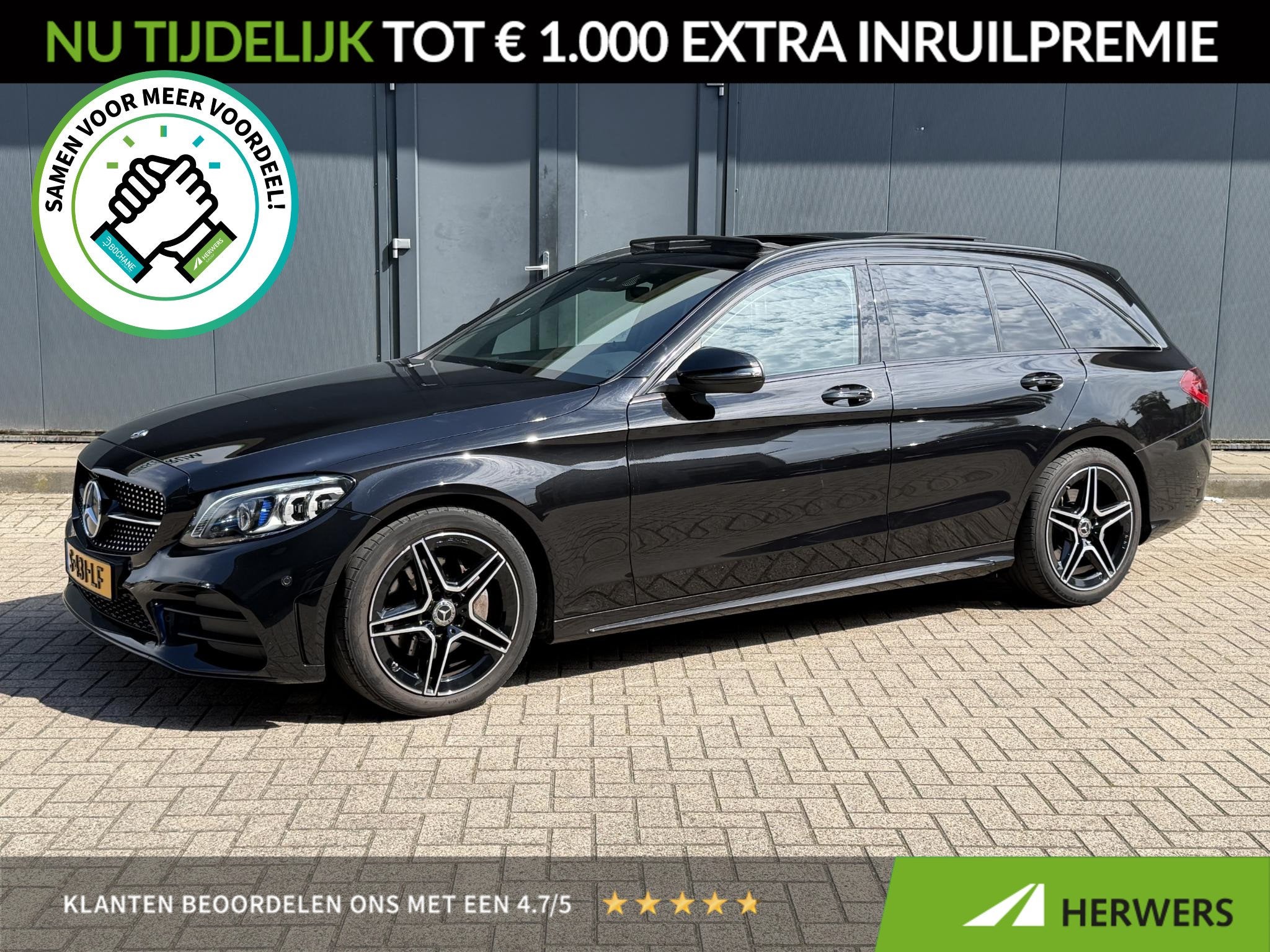 Mercedes-Benz C-klasse Estate 200 Premium Plus Pack / Elektr, Auto's, Automaat, 4 cilinders, 1465 kg, Zwart