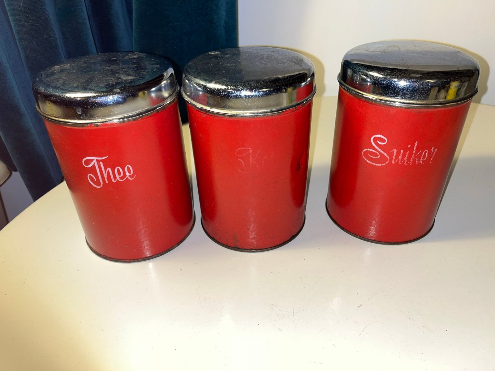 Vintage Brabantia voorraadblikken (3 stuks) - Rood, Ophalen