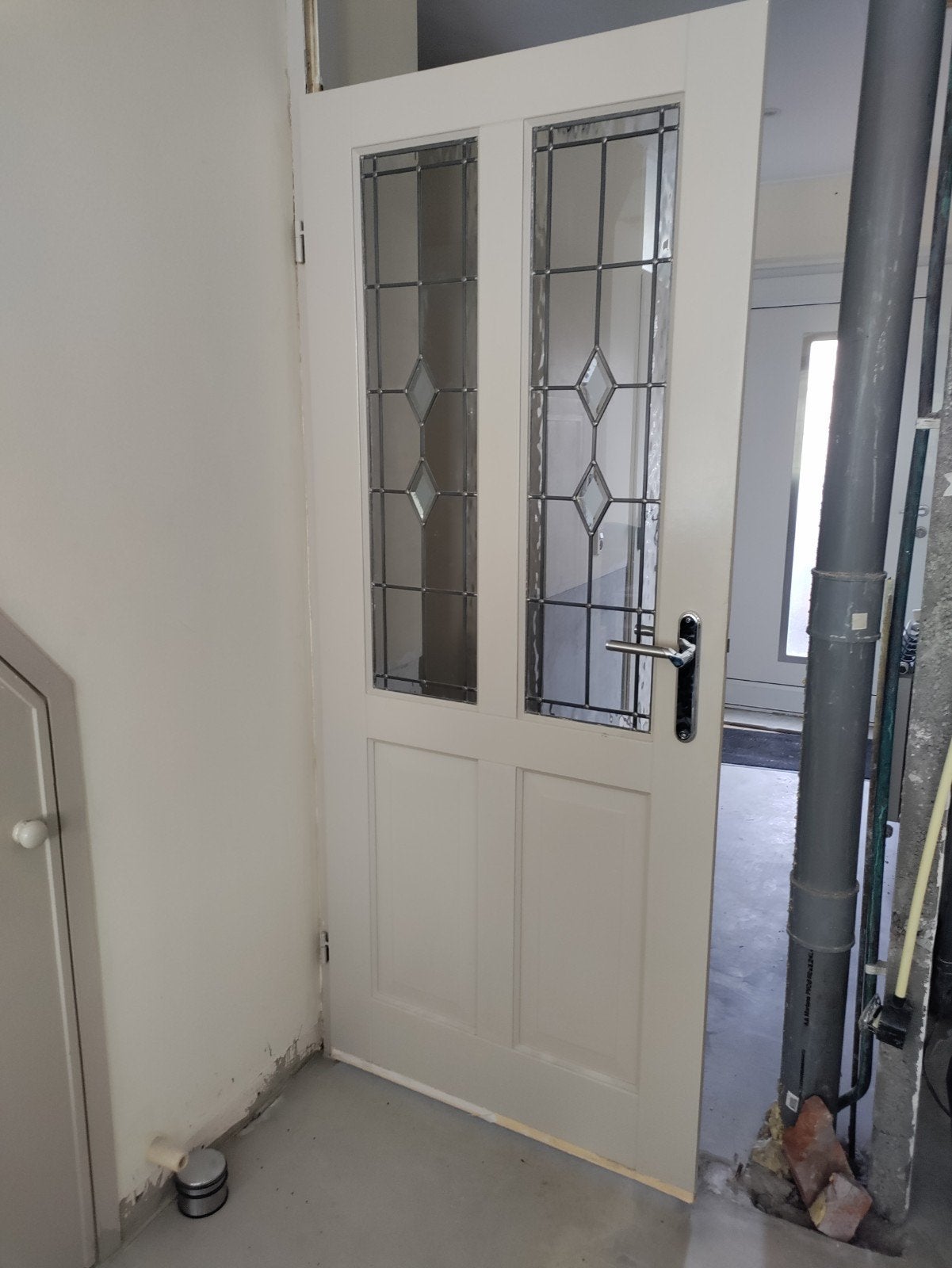 Massief houten binnendeur met glas in lood, Doe-het-zelf en Verbouw, Ophalen, Gebruikt, 80 tot 100 cm, Binnendeur