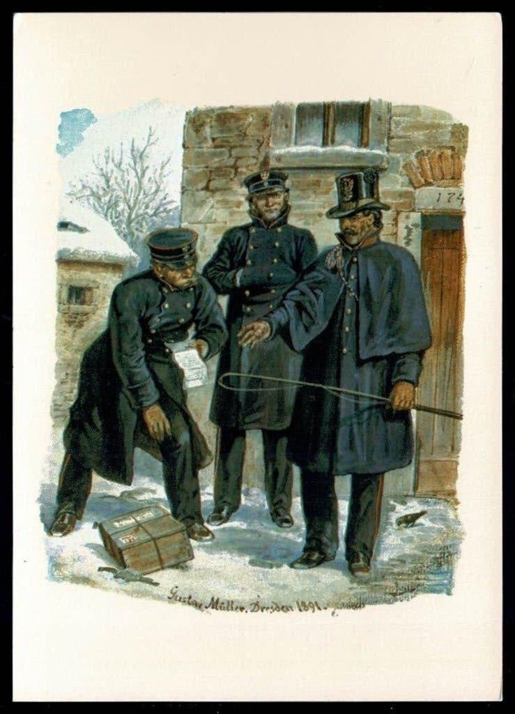 Uniformen : Postillione 1871 - Unterbeamte, Ophalen of Verzenden, Landmacht, Duitsland, Foto of Poster