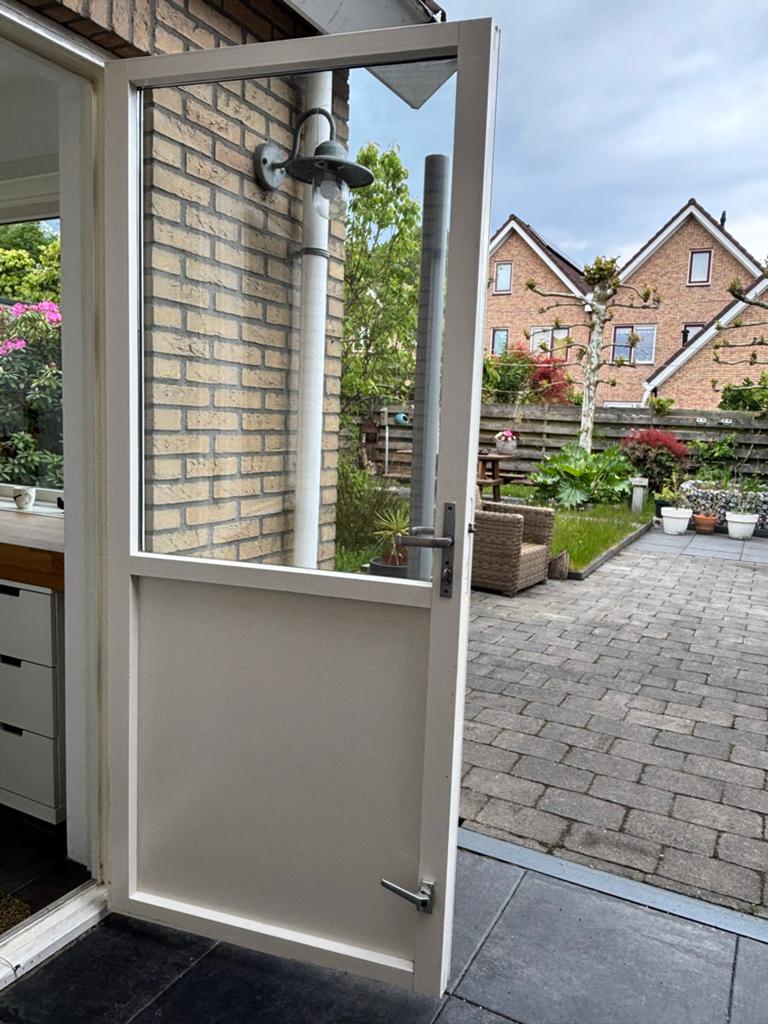 Houten buitendeur met glas, Doe-het-zelf en Verbouw, Deuren en Horren, Ophalen, Gebruikt, 80 tot 100 cm, 200 tot 215 cm