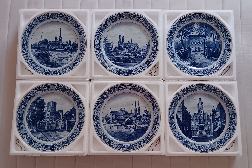 Delft Porceleyne Fles - 6 wandborden Hoyng te Eindhoven 1978, Ophalen of Verzenden