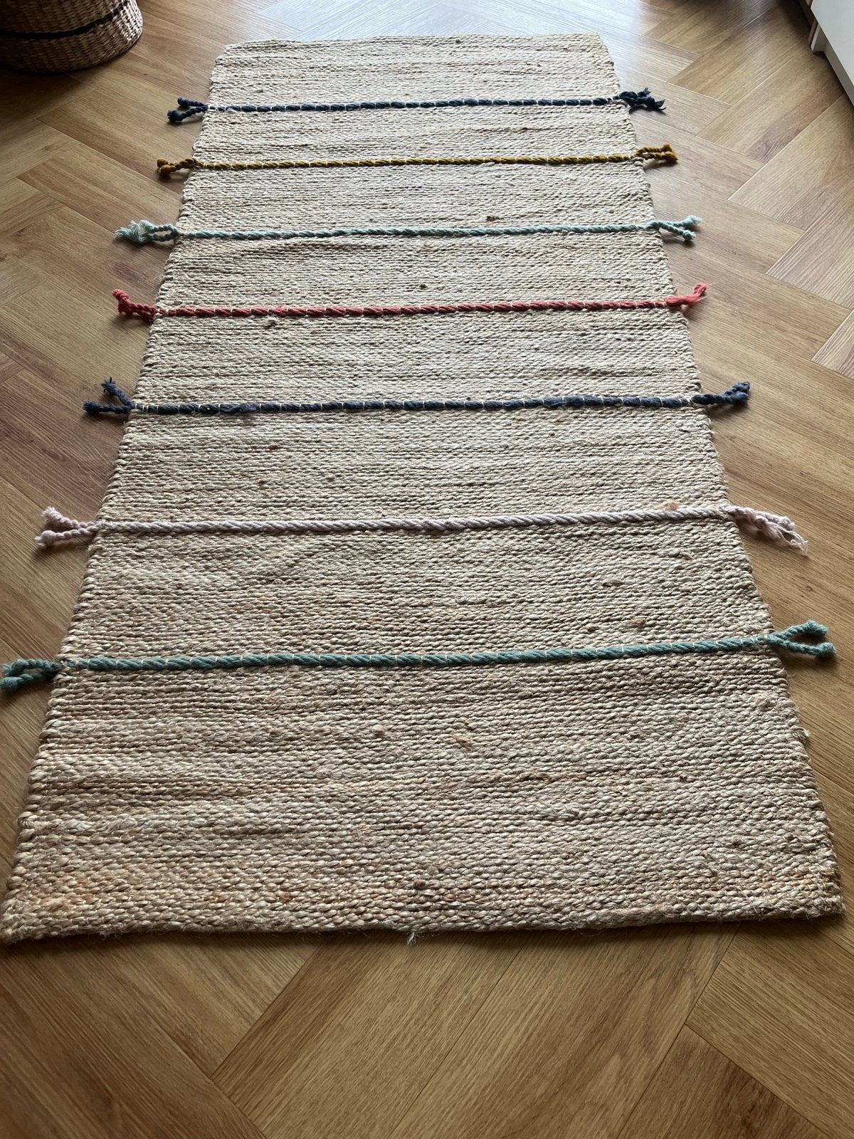 IKEA Raklev Vloerkleed - Jute met kleurrijke accenten, Beige, Zo goed als nieuw, 150 tot 200 cm, Rechthoekig