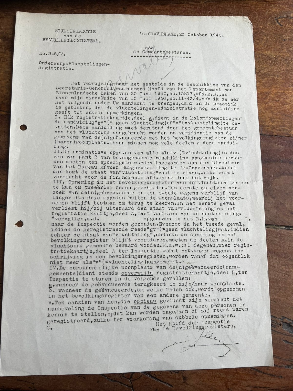 Instructie Vluchtelingen Boekhouding Lentz oktober 1940, Verzenden, Nederland