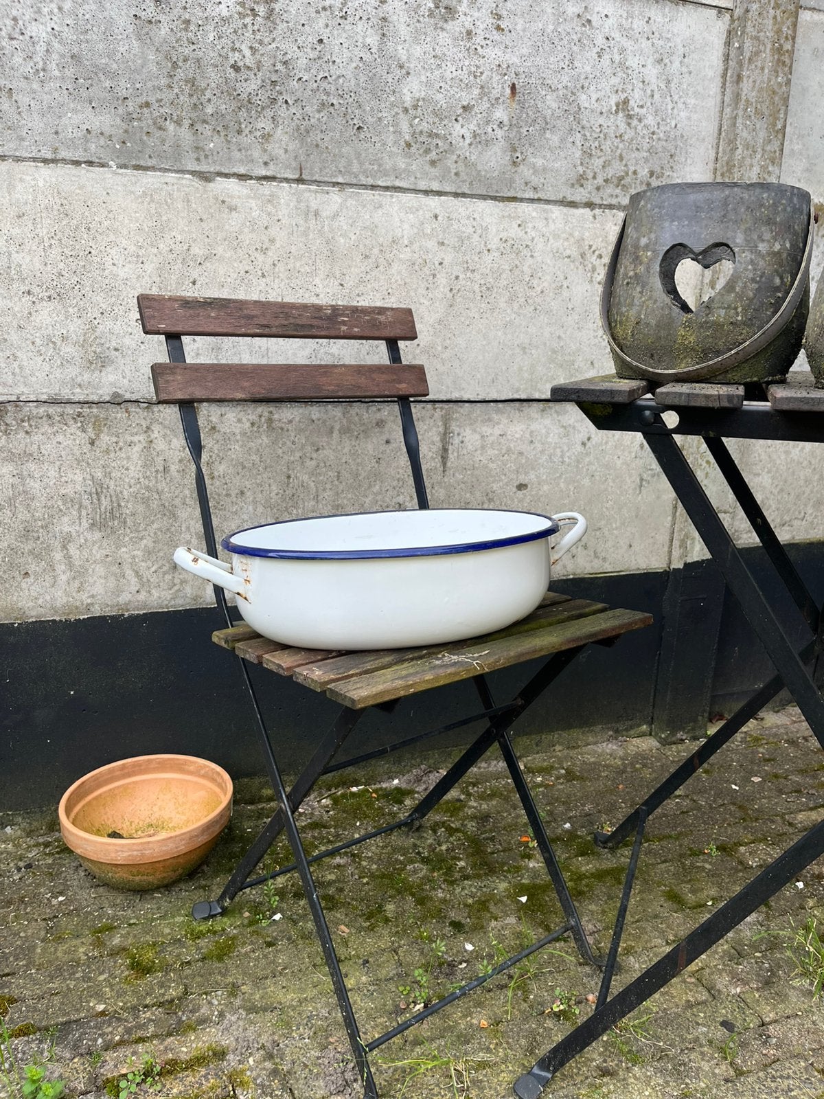 Grote karakteristieke vintage emaille teil/schaal, Ophalen of Verzenden, Ovaal, Overige materialen