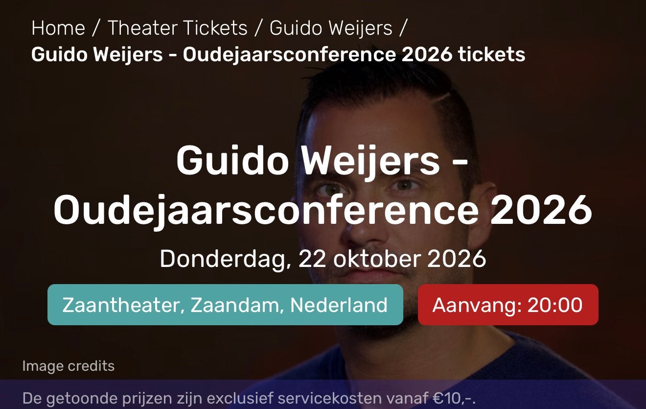 Guido Weijers oudejaars conference 22 oktober Zaandam, Tickets en Kaartjes, Twee personen, Oktober