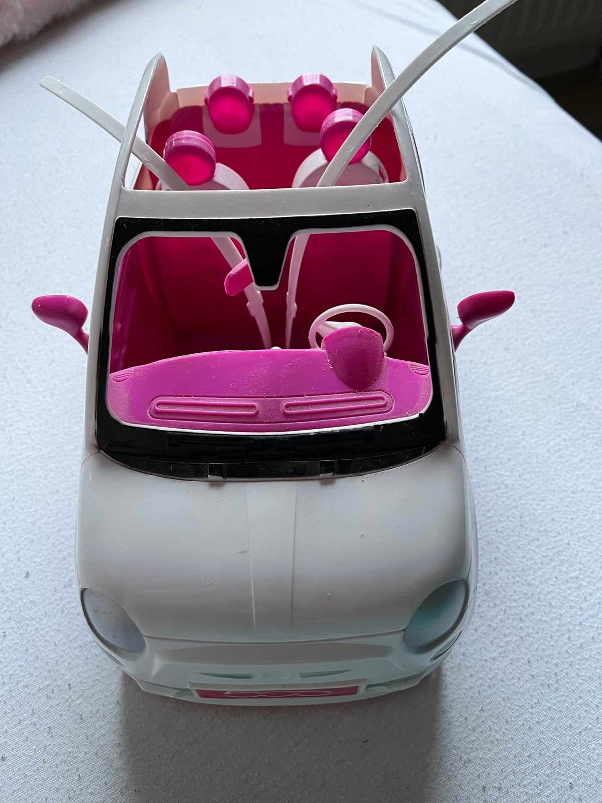 Leuke Barbie auto, wit met roze interieur fiat 500, Ophalen of Verzenden, Gebruikt