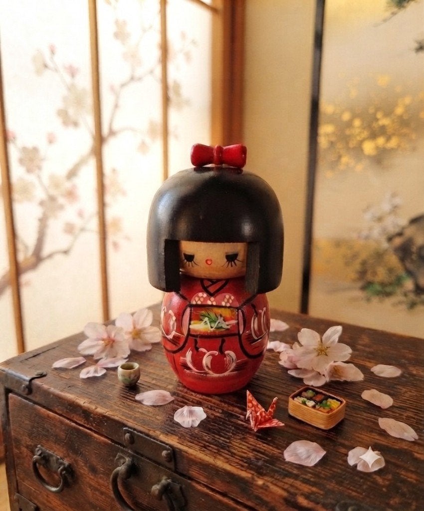 Lieve kokeshi van Keiko, Hout, Handgemaakt, Verzenden, Japan