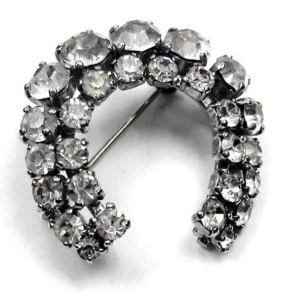 Hoefijzer. Geluksbroche met schitterende strass (R70), Ophalen, Zo goed als nieuw, Zilver, Overige materialen