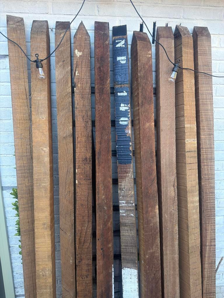 Azobe Hardhout Paal - 10 stuks - ongeveer 7x7 - 2m hoog, Doe-het-zelf en Verbouw, Hout en Planken, Ophalen, Gebruikt, Balk, Overige houtsoorten
