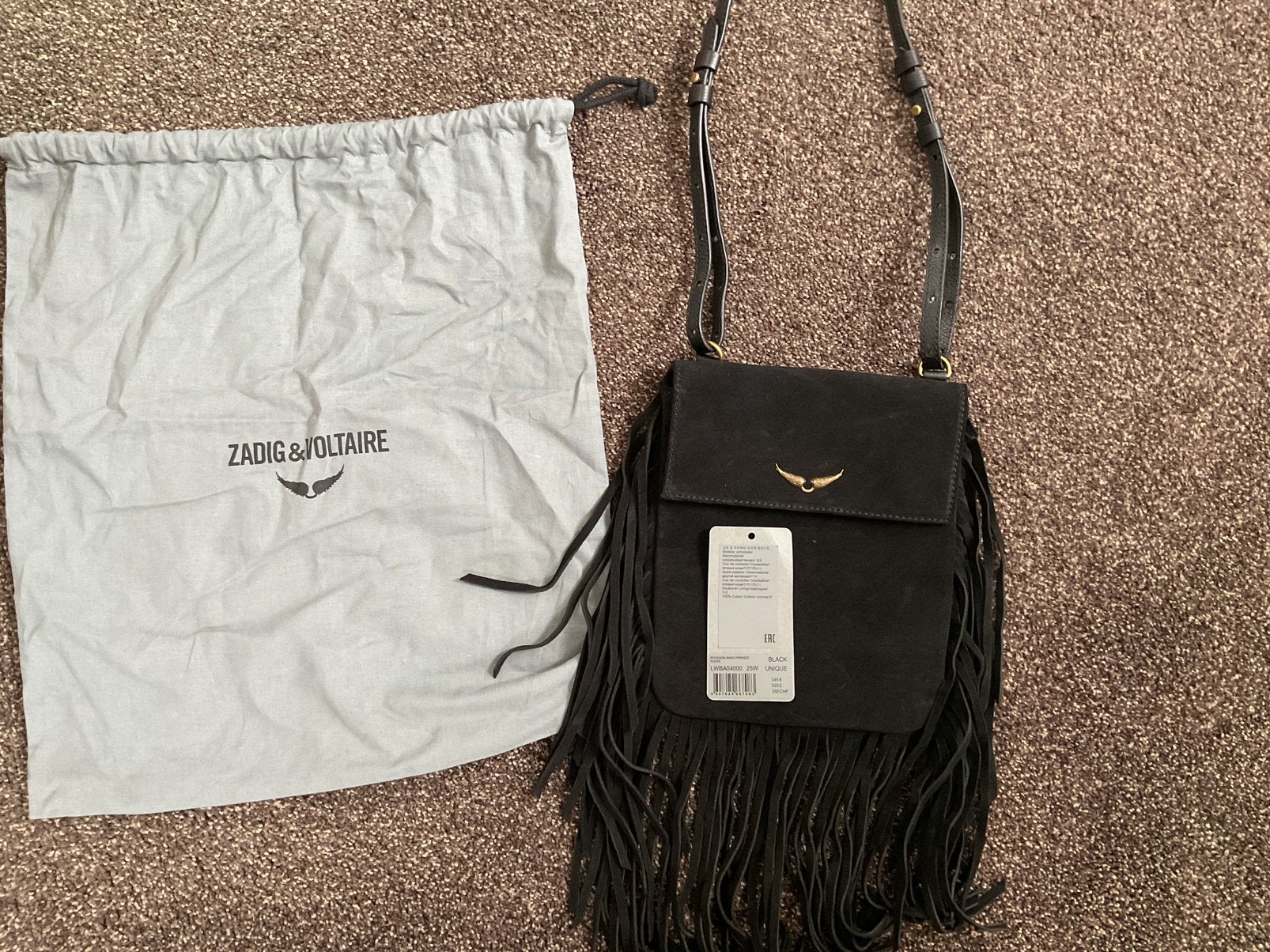 Zadig & Voltaire zwarte suede fringle damestas Nieuw, Sieraden, Tassen en Uiterlijk, Ophalen of Verzenden, Nieuw, Zwart, Schoudertasje
