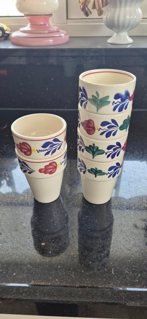 6  x Boerenbont  melk bekers, Ophalen of Verzenden, Zo goed als nieuw, Kop(pen) en/of Schotel(s), Aardewerk