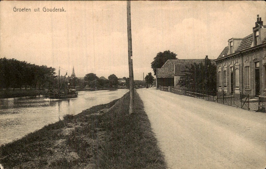 Gouderak - Dijk en rivier - Huizen en schuit, Ophalen of Verzenden, Voor 1920, Ongelopen, Zuid-Holland