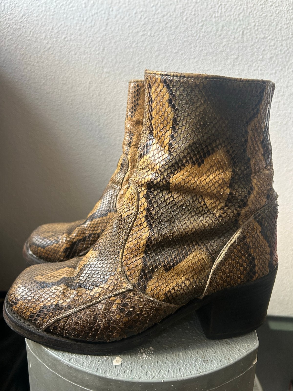 Dr. Adams /Sendra leren laarzen met Slangenprint - Maat 37, Ophalen of Verzenden, Gedragen, Bruin, Lage of Enkellaarzen