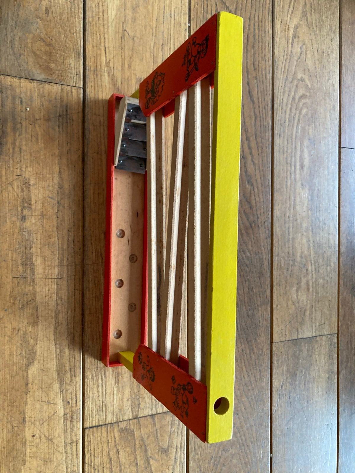 Vintage houten knikkerbaan met vrolijke illustraties, Ophalen of Verzenden, Gebruikt, Overige typen