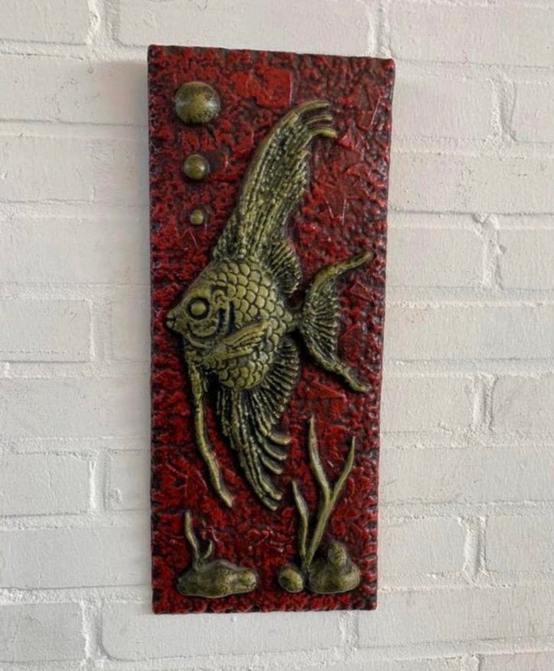 Wandbord Deens keramieken aardewerk wandplaket met vissen, Ophalen of Verzenden