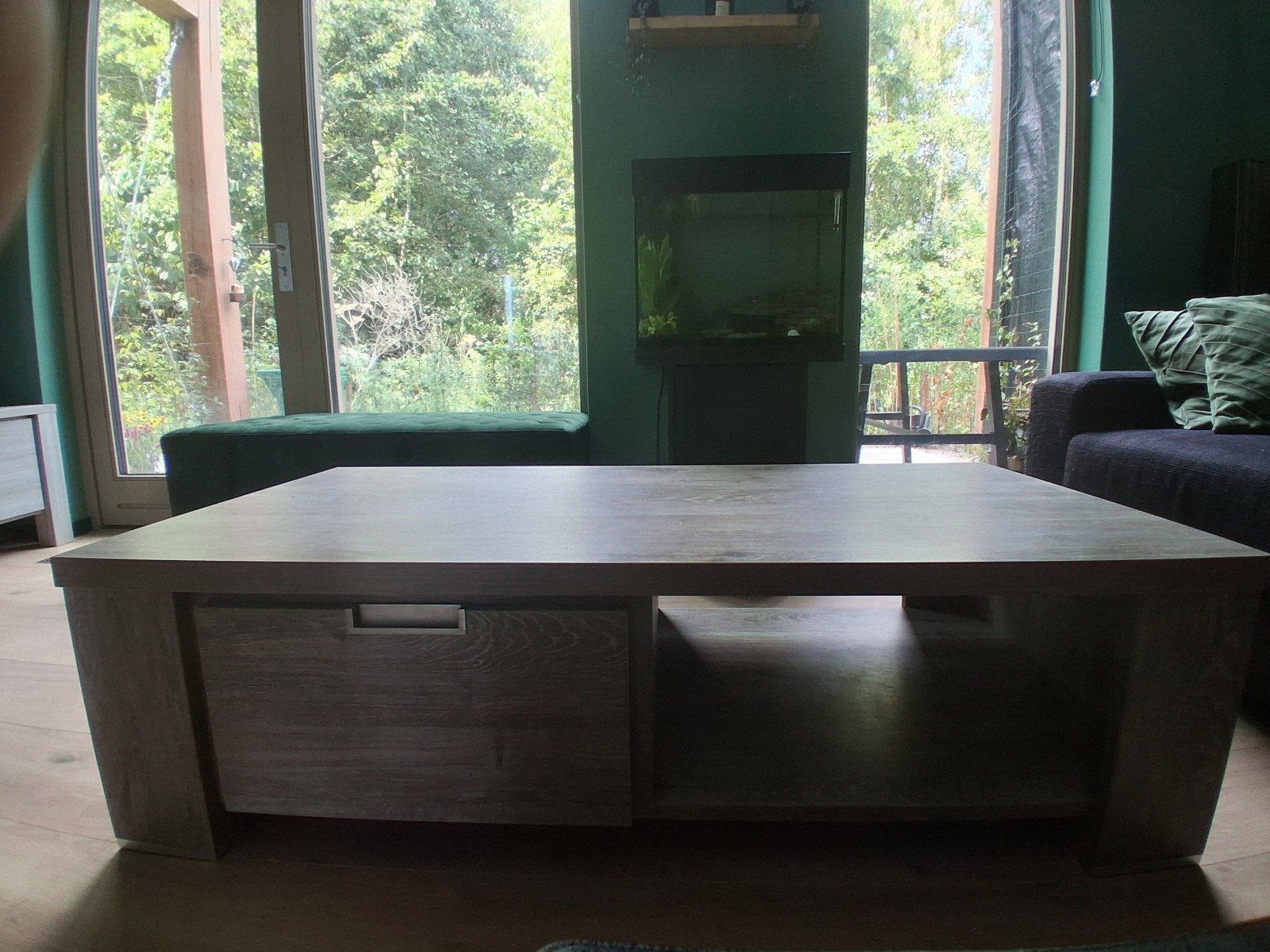 Moderne salontafel met lade en opbergvak, Ophalen, 100 tot 150 cm, 50 tot 100 cm, Zo goed als nieuw