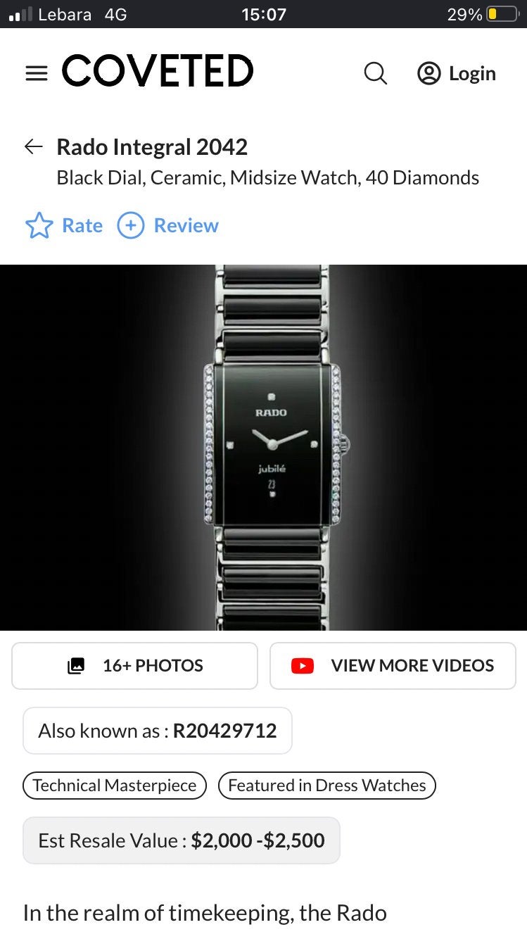 Rado Integral 2042 Jubile Dameshorloge met Diamanten, Overige merken, Overige materialen, Polshorloge, Ophalen of Verzenden