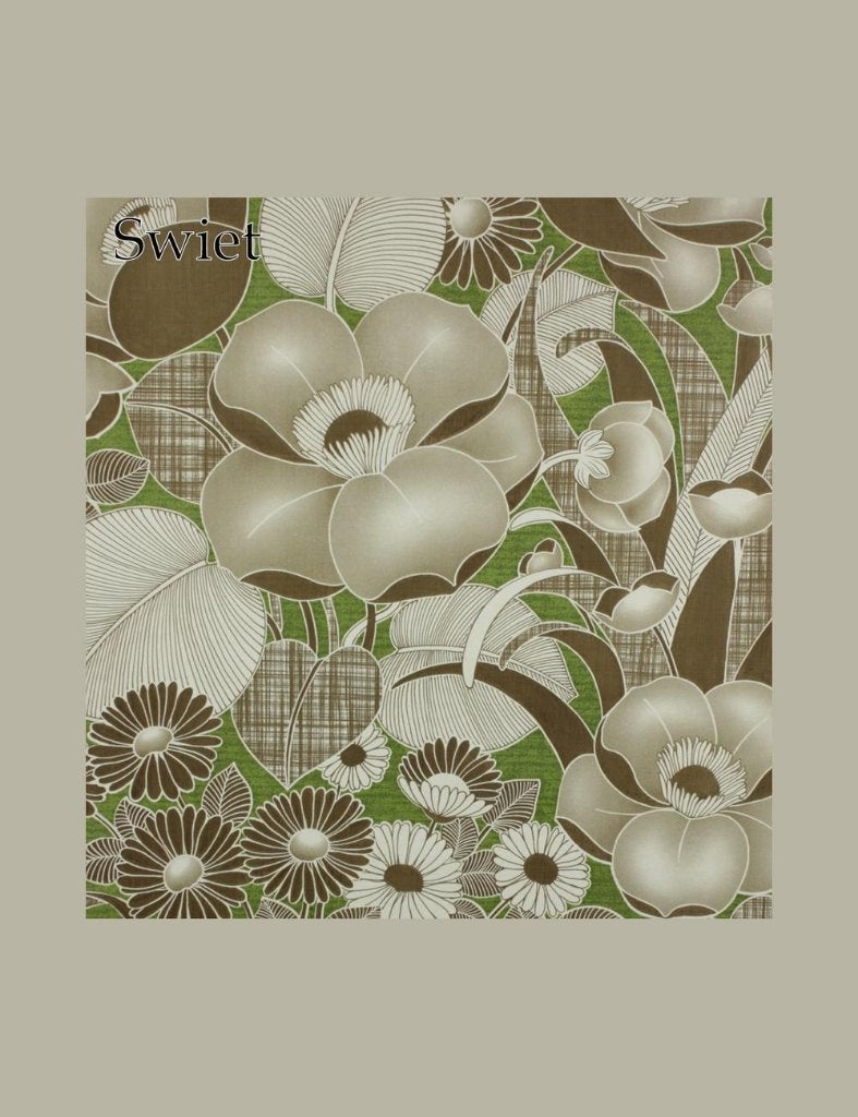 3914 vintage behang bruin bloemen groen 60s 70s groots retro, Huis en Inrichting, Stoffering | Behang, Verzenden, Bruin