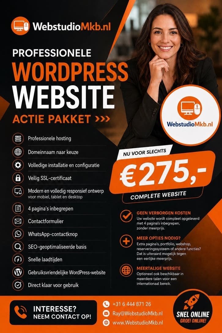 Wordpress website laten maken, super actie pakket! ZomerDeal, Diversen, Agenda's, Ophalen of Verzenden, Nieuw