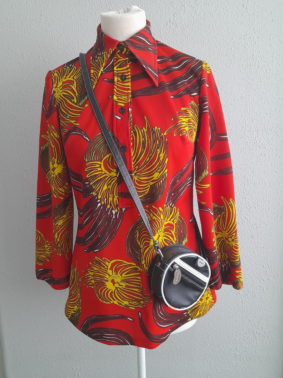 Super Leuke Vintage Blouse Retro Kleding, Ophalen of Verzenden, Gedragen, Maat 38/40 (M), Rood