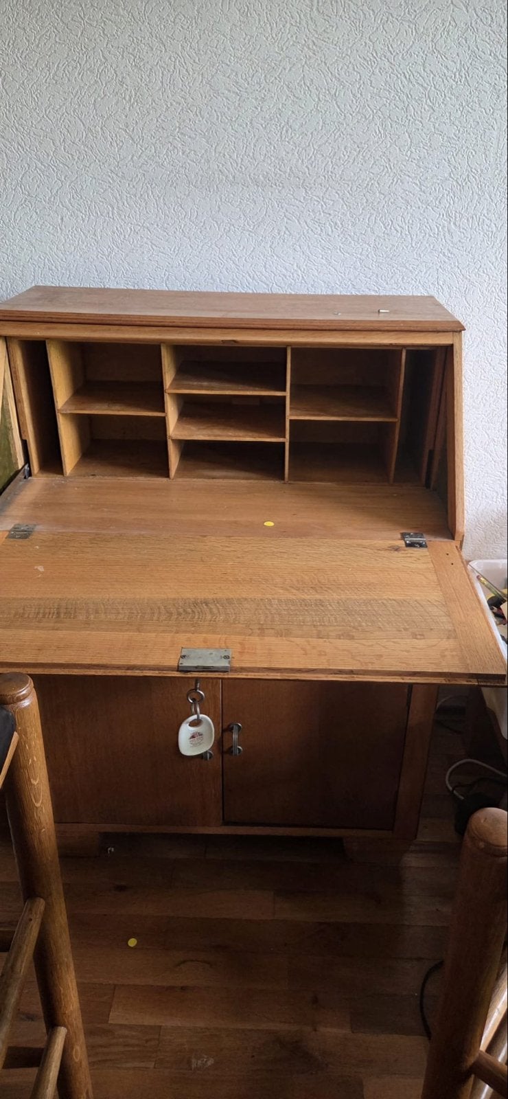 Vintage eiken secretaire met opbergruimte, Ophalen