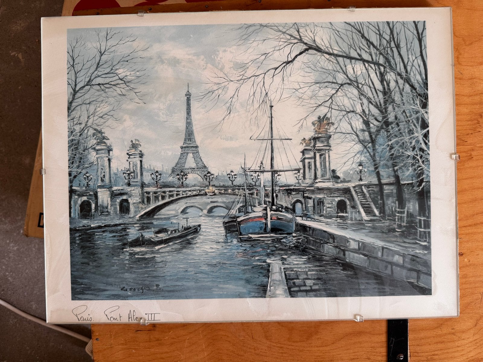 Schilderij Parijs Pont Alexandre III Eiffeltoren, Antiek en Kunst, Doek, Realistisch, Ophalen of Verzenden, Olieverf