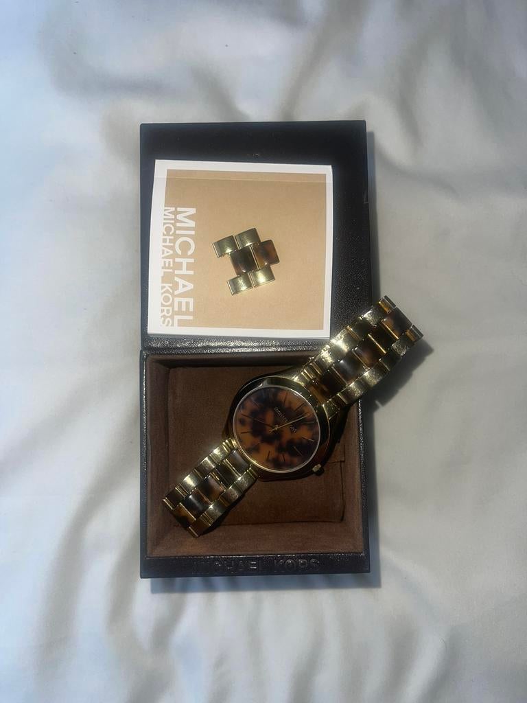 Michael Kors Horloge (Dames), Ophalen of Verzenden, Zo goed als nieuw, Bruin, Goud